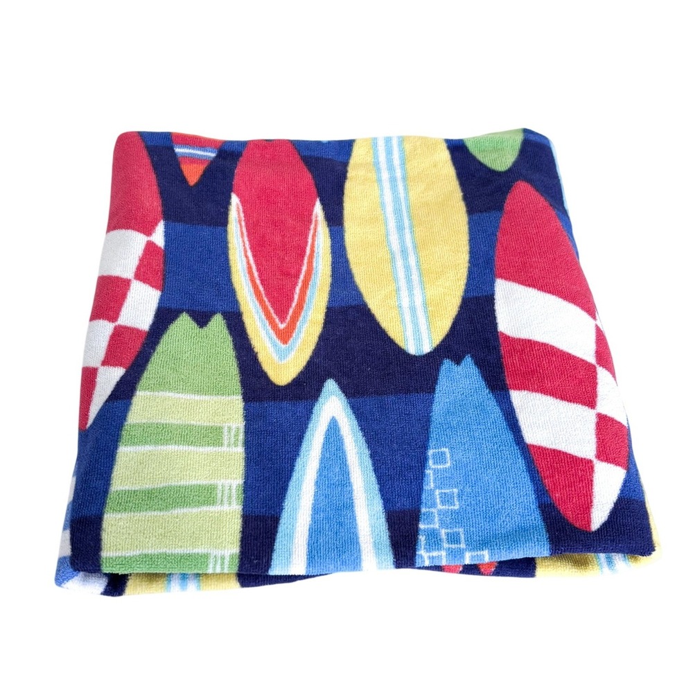 Pottery Barn Kids Surfboard Beach Towel 24x48 Blue Nautical Cotton Summer Swim